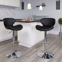 Flash Furniture CH-321-BK-GG Contemporary Vinyl Adjustable Height Barstool with Chrome Base in Black